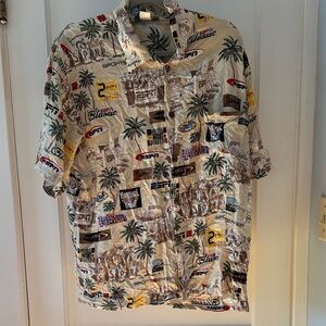 Men's Cream ESPN Sports Hawaiian Short-Sleeve Button Down Shirt XL